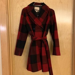 Banana Republic Red and black plaid wool pea coat
